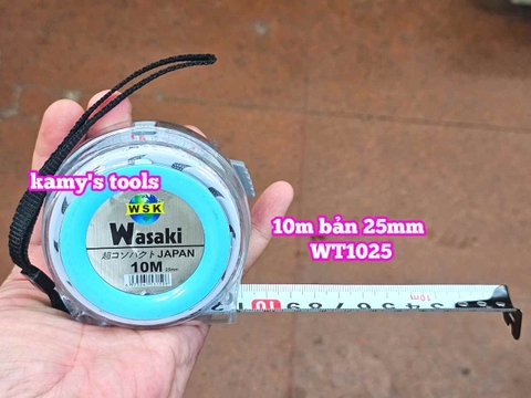 Thước kéo 10m 10 mét bản 25mm WSK Wasaki WT1025 2 mặt có lỗ ban TỰ ĐỘNG KHÓA, thước rút 10m thước cuộn 10m