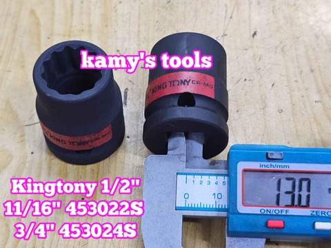 Đầu tuýp 1/2 inch bông 12 cạnh đen Kingtony 11/16 inch 453022S 3/4 inch 453024S