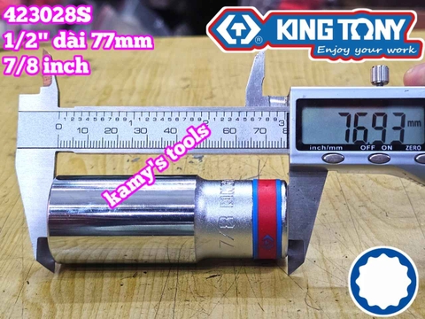 Đầu tuýp hệ inch trắng dài 12 cạnh Kingtony 1/2 inch cỡ 7/8 inch 423028S dài 77mm