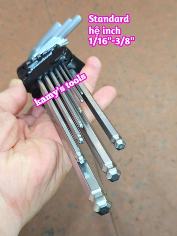 Bộ lục giác bi hệ inch 9 cây Standard 1/16-3/8 inch