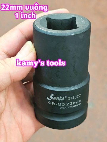 Đầu tuýp đầu khẩu VUÔNG 1 inch dài 90mm Santa thép Cr-mo 17mm 19mm 21mm 22mm