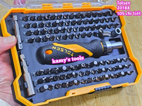 Bộ tua vít tự động cán đảo chiều trái phải 72 răng 105 chi tiết Tolsen 20188