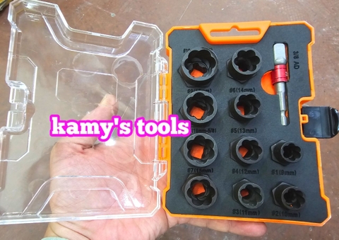 9mm-19mm Bộ tuýp tháo mở ốc vít hư gãy bulong bị biến dạng tuôn răng toét đầu 11 chi tiết kamytools