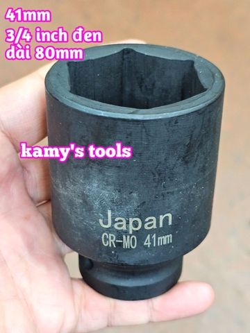 Đầu tuýp 3/4 inch đen dài 80mm lục giác 6 cạnh Kamytools thép Cr-mo 16mm-46mm