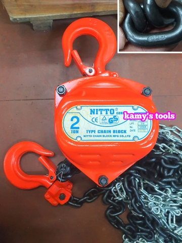 Pa lăng xích kéo tay Nitto 2 tấn 3m (3 mét) 5m (5 mét) model 20VP5 loại CB-II xích đóng logo G80 chính hãng cao cấp