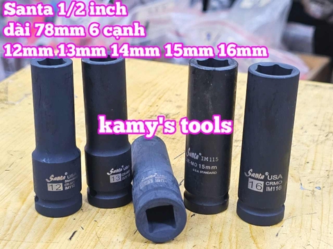Đầu tuýp khẩu 1/2 inch đen dài lục giác 6 cạnh 78mm Santa 12mm 13mm 14mm 15mm 16mm IM112 IM113 IM114 IM115 IM116