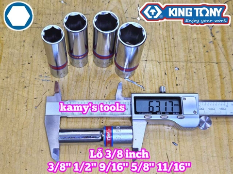 Tuýp 3/8 inch hệ inch 6 cạnh Kingtony cỡ 3/8 inch 1/2 inch 9/16 inch 5/8 inch 11/16 inch 323512S 323516S 323518S 323520S 323522S