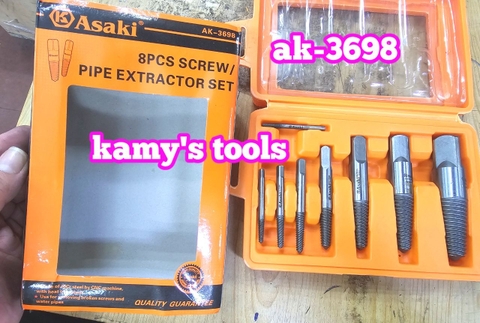 Bộ 8 mũi ren taro chuyên lấy đầu ống nước bulong ốc vít gãy Asaki AK-3698