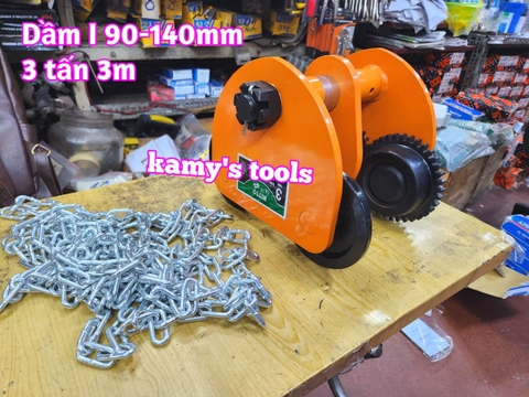 3 tấn 3m Rùa kéo pa lăng Nitto chạy dầm I 90mm-140mm GCL-3