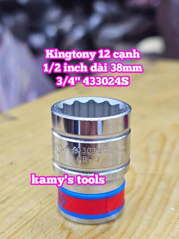 Đầu tuýp trắng 1/2 inch Kingtony 12 cạnh 9/16, 5/8, 11/16, 3/4, 13/16 inch 433018S 433020S 433022S 433024S 433026S