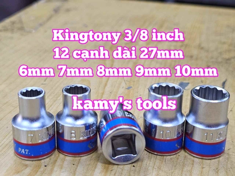 Đầu tuýp trắng 12 cạnh 3/8 inch dài 27mm Kingtony 6mm 7mm 8mm 9mm 10mm 333006M 333007M 333008M 333009M 333010M