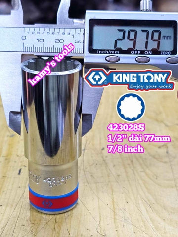 Đầu tuýp hệ inch trắng dài 12 cạnh Kingtony 1/2 inch cỡ 7/8 inch 423028S dài 77mm