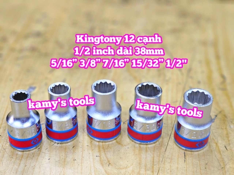 Đầu tuýp trắng 1/2 inch Kingtony 12 cạnh 5/16 3/8 7/16 15/32 1/2 inch 433010S 433012S 433014S 433015S 433016S