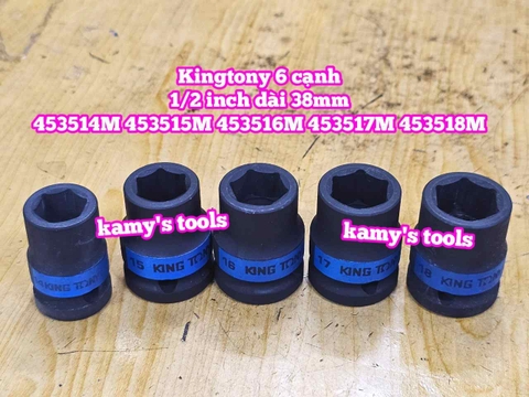 Đầu tuýp đen 1/2 inch Kingtony dài 38mm 6 cạnh 14mm 15mm 16mm 17mm 18mm 453514M 453515M 453516M 453517M 453518M