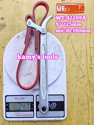 Cờ lê cảo mở lọc nhớt lọc dầu bằng dây da chống trượt 9 inch dây dài 520mm Wetools WT-42209A mở 30-160mm