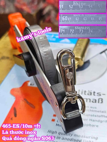 Thước đo dầu Richter 10 mét 465-ES/10m lá thước inox quả rọi bằng đồng ngắn S063 cao cấp chính hãng
