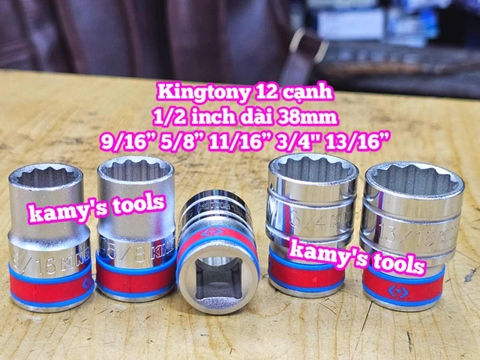 Đầu tuýp trắng 1/2 inch Kingtony 12 cạnh 9/16, 5/8, 11/16, 3/4, 13/16 inch 433018S 433020S 433022S 433024S 433026S