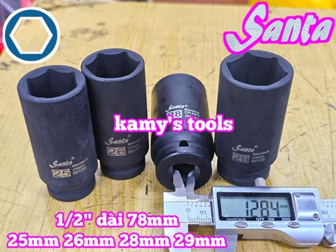 Đầu tuýp 1/2 inch đen dài Santa 25mm 26mm 28mm 29mm IM125 IM126 IM128 IM129