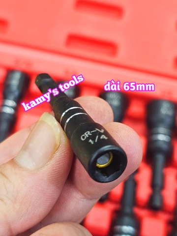 Bộ đầu vít bắn tôn đầu bắn bulong nam châm hệ mét inch 8mm 10mm 11mm 12mm 13m 14mm và 1/4 5/16 3/8 7/16 1/2 9/16 dài 65mm
