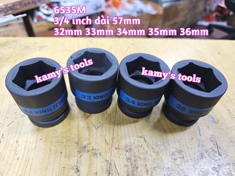 Tuýp 3/4 inch đen ngắn lục giác kingtony dài 57mm 32mm 33mm 34mm 35mm 36mm 653532M 653533M 653534M 653535M 653536M