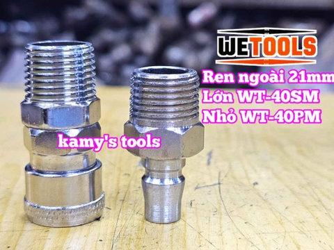 Bộ nối nhanh hơi khí nén ren ngoài 21mm 40SM 40PM Wetools WT-40SM WT-40PM