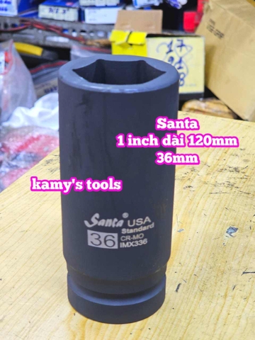 Đầu tuýp 1 inch đen dài 120mm lục giác Santa thép Cr-mo 36mm 38mm 41 mm 46mm 50mm IMX336 IMX338 IMX341 IMX346 IMX350