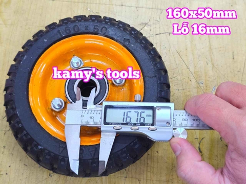 Bánh xe cao su đặc 160mm dày 50mm kèm bạc đạn lỗ 16mm 160x50mm Kamytools