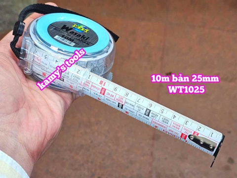 Thước kéo 10m 10 mét bản 25mm WSK Wasaki WT1025 2 mặt có lỗ ban TỰ ĐỘNG KHÓA, thước rút 10m thước cuộn 10m