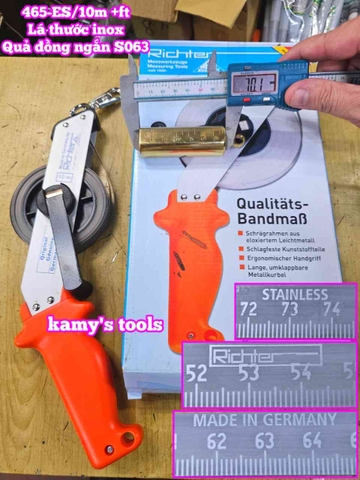 Thước đo dầu Richter 10 mét 465-ES/10m lá thước inox quả rọi bằng đồng ngắn S063 cao cấp chính hãng
