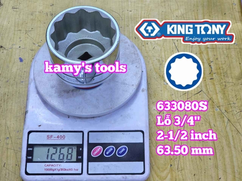Đầu tuýp hệ inch 12 cạnh 3/4 inch Kingtony cỡ 2-1/2 inch tương đương 63mm 633080S