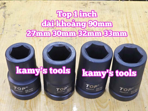 Đầu tuýp khẩu 1 inch đen dài 90mm TOP 6 cạnh 27mm 30mm 32mm 33mm 240625-27 240625-30 240625-32 240625-33