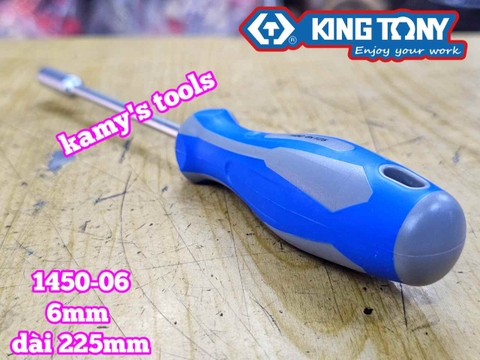 Tua vít cán vặn ốc đầu tuýp lục giác Kingtony 6mm thân dài 125mm luôn cán 225mm 1450-06