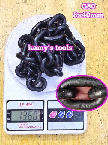 Dây xích cẩu hàng 8mm 8x40mm chuẩn G80 tải trọng 2 tấn Wetools WT-93808A (giá 1 mét)