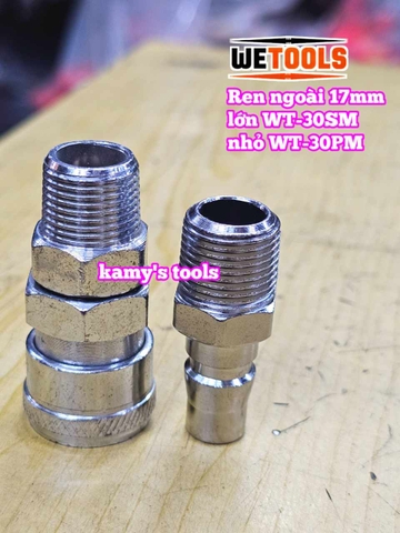 Bộ nối nhanh hơi khí nén ren ngoài 17mm 30SM 30PM Wetools WT-30SM WT-30PM