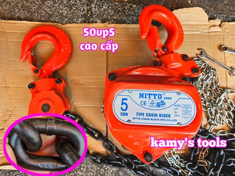Pa lăng xích kéo tay Nitto 5 tấn 3m (3 mét) 5m (5 mét) model 50vp5 loại CB-II xích đóng logo G80 chính hãng cao cấp