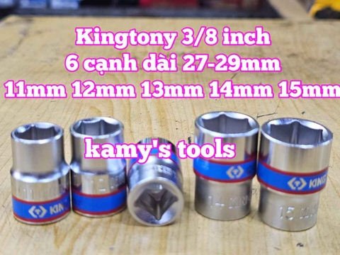 Đầu tuýp trắng 6 cạnh 3/8 inch dài 27mm Kingtony 11mm 12mm 13mm 14mm 15mm 333511M 333512M 333513M 333514M 333515M