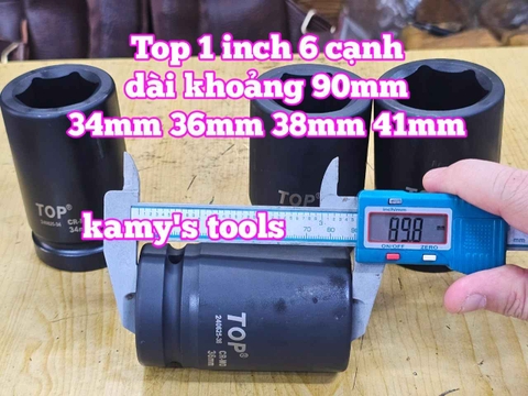 Đầu tuýp khẩu 1 inch đen dài 90mm TOP 6 cạnh 34mm 36mm 38mm 41mm 240625-34 240625-36 240625-38 240625-41