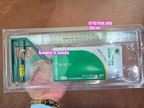 Thước góc ê ke thủy góc vuông đa năng 300mm 30cm Berrylion 070708300 đo độ sâu, canh thẳng, canh ngang, lấy dấu khoảng