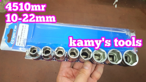 Bộ tuýp khẩu 1/2 inch 8 chi tiết 10-22mm Kingtony hệ mét 6 cạnh 4510MR 12 cạnh 4010MR hệ inch 12 cạnh 4010SR