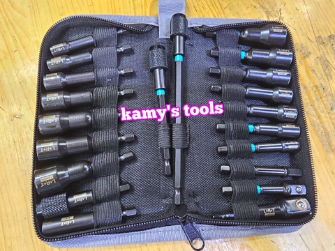 Bộ 21 chi tiết đầu chụp khẩu tuýp bắn bulong đuôi 1/4 inch có nam châm hệ mét và hệ inch thép đen cao cấp L+R+T (LRT)