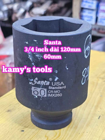 Đầu tuýp 3/4 inch đen dài 120mm lục giác Santa thép Cr-mo 50mm 55mm 60mm 65mm 70mm IMX250 IMX255 IMX260 IMX265 IMX270