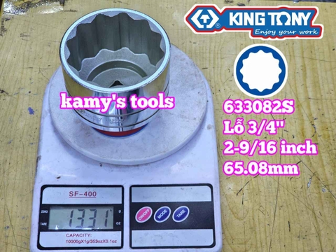 Đầu tuýp hệ inch 12 cạnh 3/4 inch Kingtony cỡ 2-9/16 inch tương đương 65mm 633082S