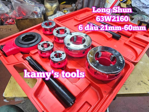 Bộ dụng cụ taro ren ống sắt bằng tay tạo ren ngoài Long Shun 63W2160 gồm 6 đầu 21mm 27mm 34mm 42mm 49mm 60mm