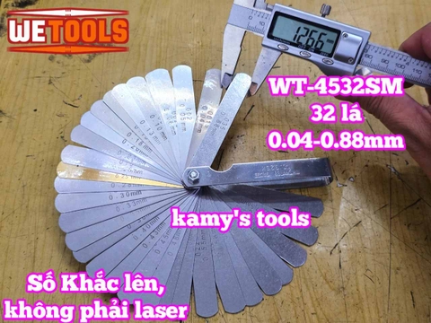 Bộ thước căn lá đo khe hở chỉnh cò xupap 32 lá 0.04-0.88mm Wetools WT-4532SM