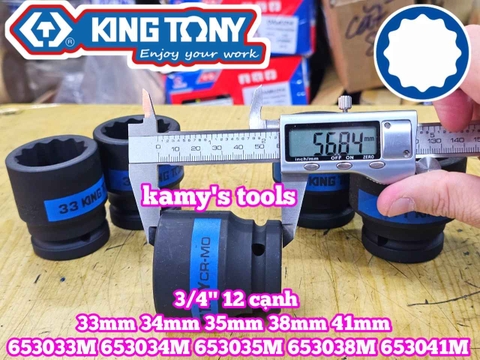 Tuýp 3/4 inch bông 12 cạnh đen Kingtony 33mm 34mm 35mm 38mm 41mm 653033M 653034M 653035M 653038M 653041M