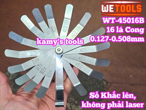 Bộ thước căn lá đo khe hở chỉnh cò xupap loại CONG 16 lá 0.127-0.508mm Wetools WT-45016B