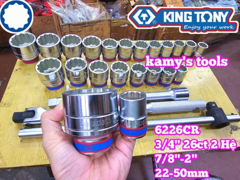 Bộ tuýp 3/4 inch 12 cạnh 2 hệ inch và mét 26 chi tiết 22-50mm Kingtony 6226CR