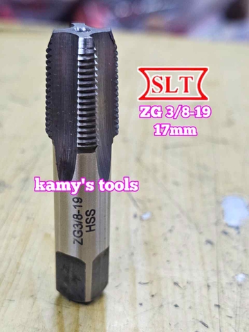 Taro ống rắc co 3/8 inch 17mm răng côn HSS Shanghai SLT NPT Z 3/8-18 và BPST ZG 3/8-19 (1 cây)