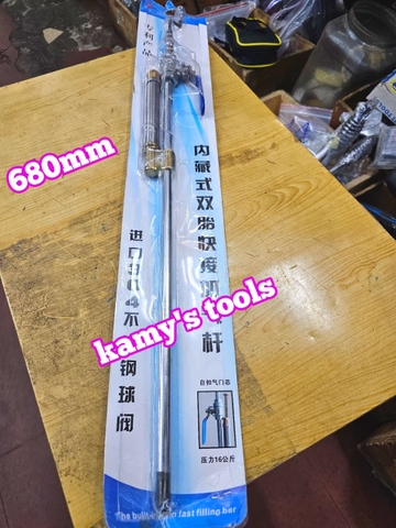 Dụng cụ cây bơm lốp xe ô tô van bi inox 304 có thang đo áp suất không khí dài 680mm