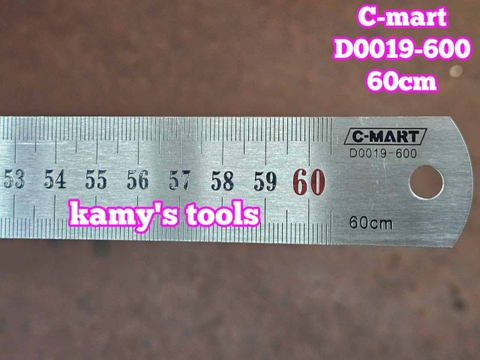 Thước lá inox 600mm (60cm) 2 hệ inch và mét bản 28mm hệ mét C-mart D0019-600